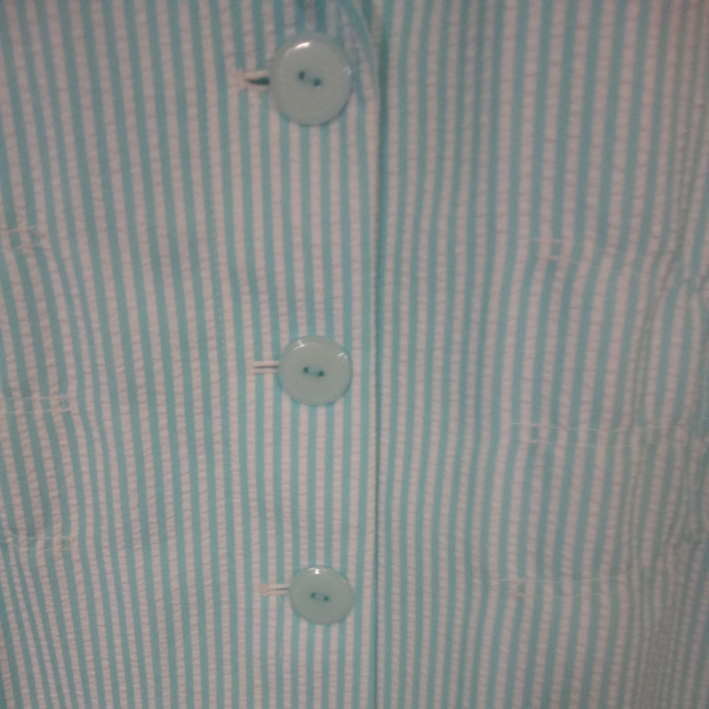 Vintage 80's Joan Rivers Blue White Striped Seersucker Button Down Jacket Med - Picture 3 of 5